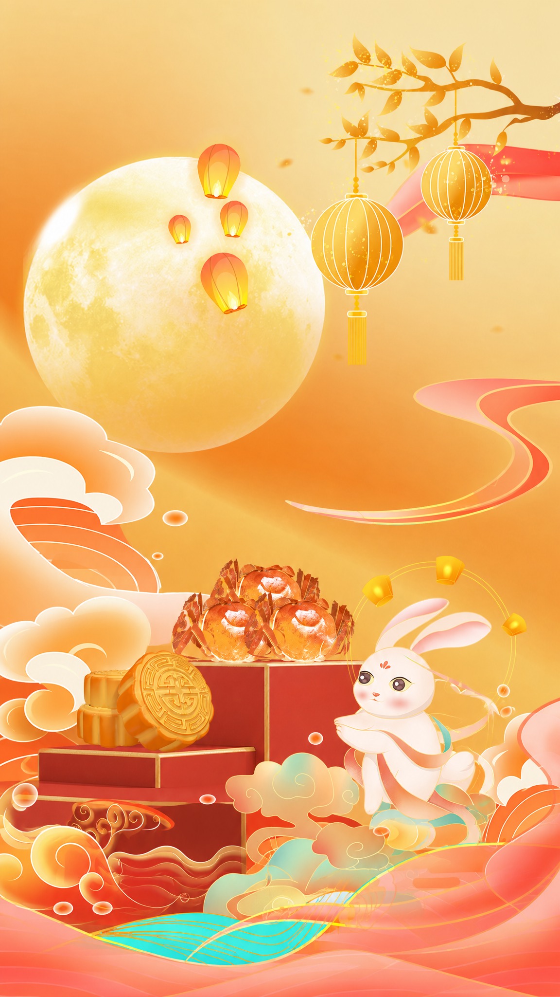 将这张中秋横版插画改为竖版构图，尺寸为宽929px高1820p… - 图片创意预览