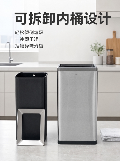 [主图-2] 核心亮点展示可拆卸内桶结构
[氛围风格] 现代简约家居风，干净通透，真实实用
[画质] 商业摄影质感，光线柔和通透，产品清晰真实，画面干净高级
[元素] 保持产品外观、结构、材质、颜色和预览效果