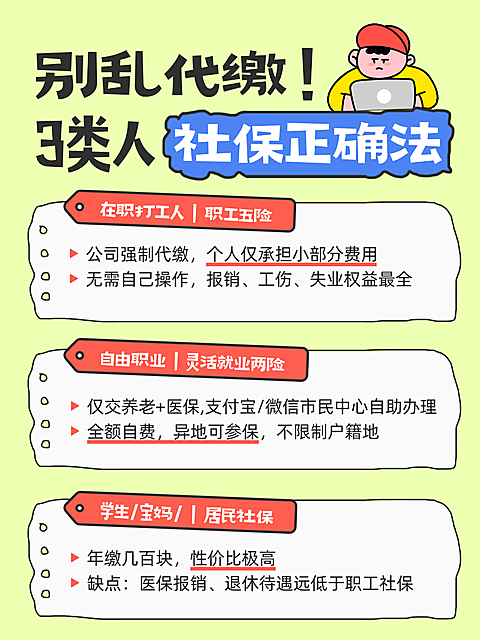 手帐风简约趣味插画社保缴纳知识科普小红书封面
