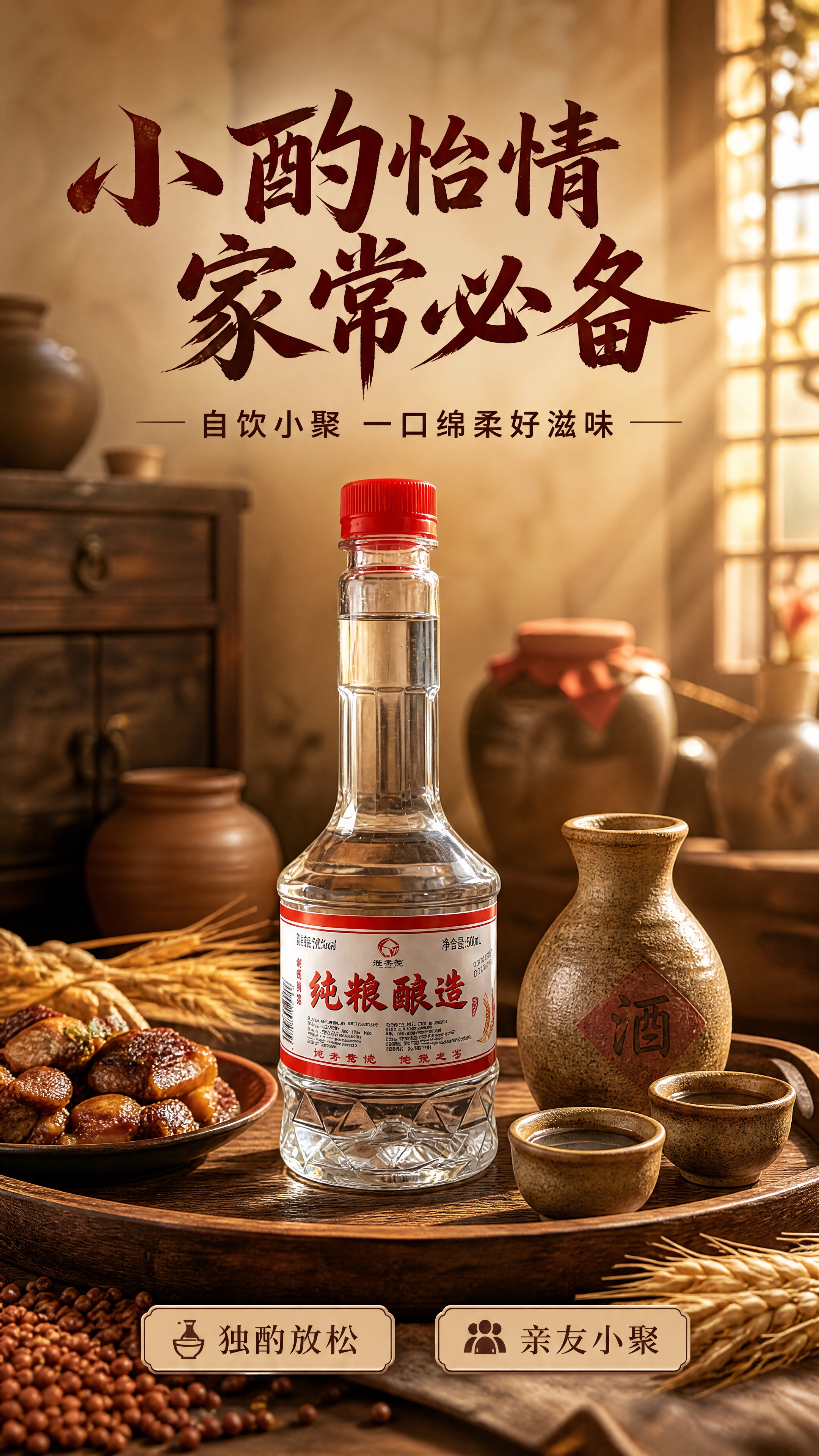 [商品] 使用【图2】淮香悦纯粮酿造白酒场景图为基础；保留酒瓶… - 图片创意预览