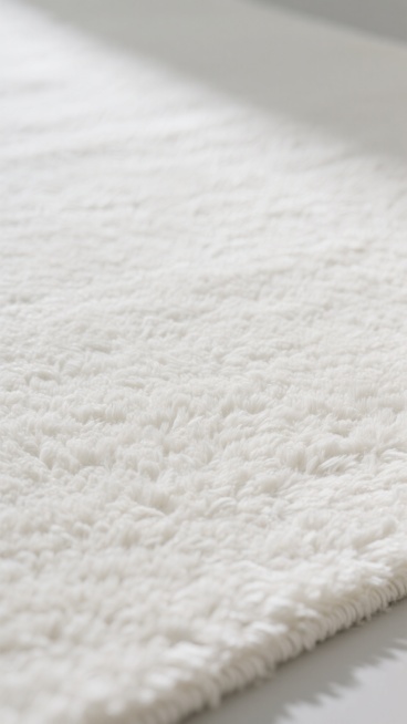 一张高清质感的地毯特写照片，整体呈现纯净的白色调，光线柔和均匀地洒在表面，营造出明亮、洁净的氛围。地毯的材质改为光滑细腻、纹理清晰的羊毛，羊毛纤维紧密且带有自然的轻微卷曲，表面呈现出柔和的哑光光泽，没有明显的绒毛感，质地平整而富有弹性，细节处能看到羊毛特有的细微肌理和温润质感。预览效果
