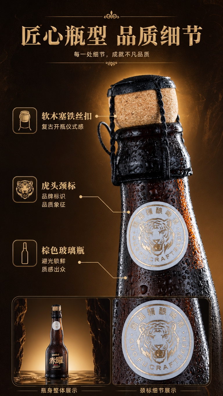 [商品] 使用【图6】国福精酿啤酒瓶盖特写；保留软木塞、黑色铁… - 图片创意预览