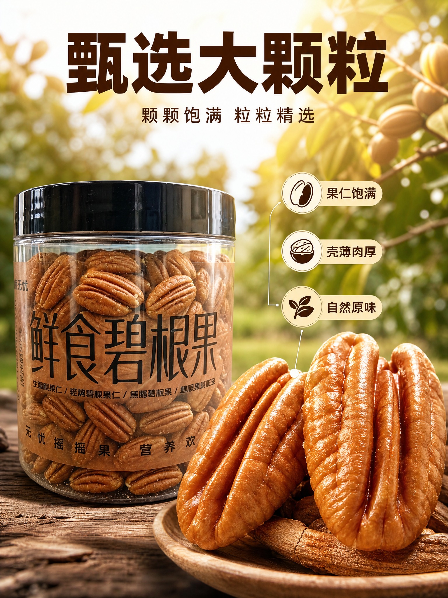 [主图-2] 核心亮点 碧根果品质与产地溯源展示。 [统一基调… - 图片创意预览