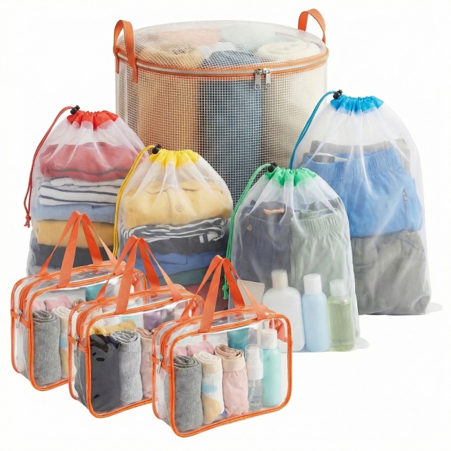 Professional Amazon product photography, storage bags used for travel organization on a pure white b预览效果