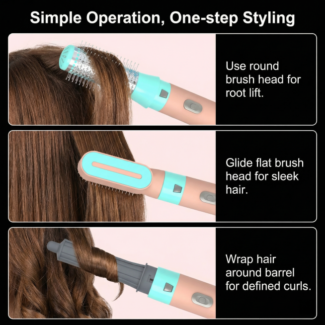[Detail Main Image 5] Step-by-step usage showcase, 3-section vertical layout. Top: using for fluffy预览效果