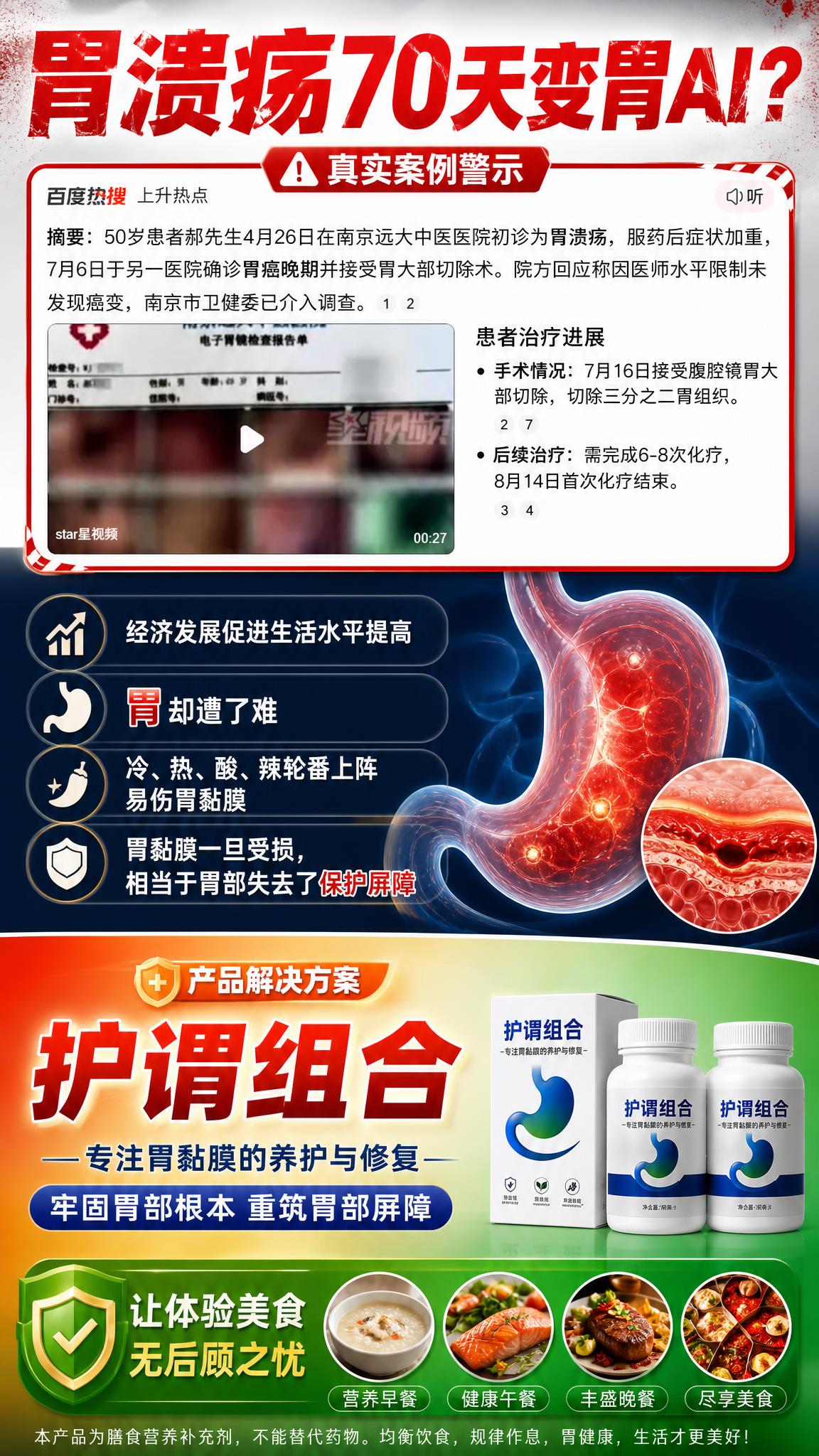 胃健康警示科普海报，竖版9:16，医疗健康警示风格，红橙警示色… - 图片创意预览