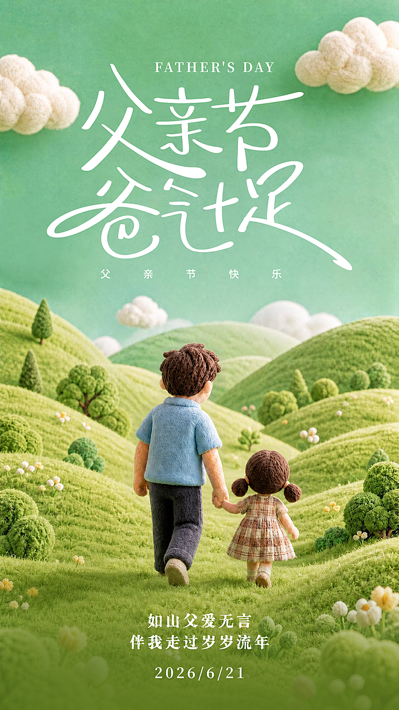 父亲节节日祝福温馨卡通风通用竖版海报