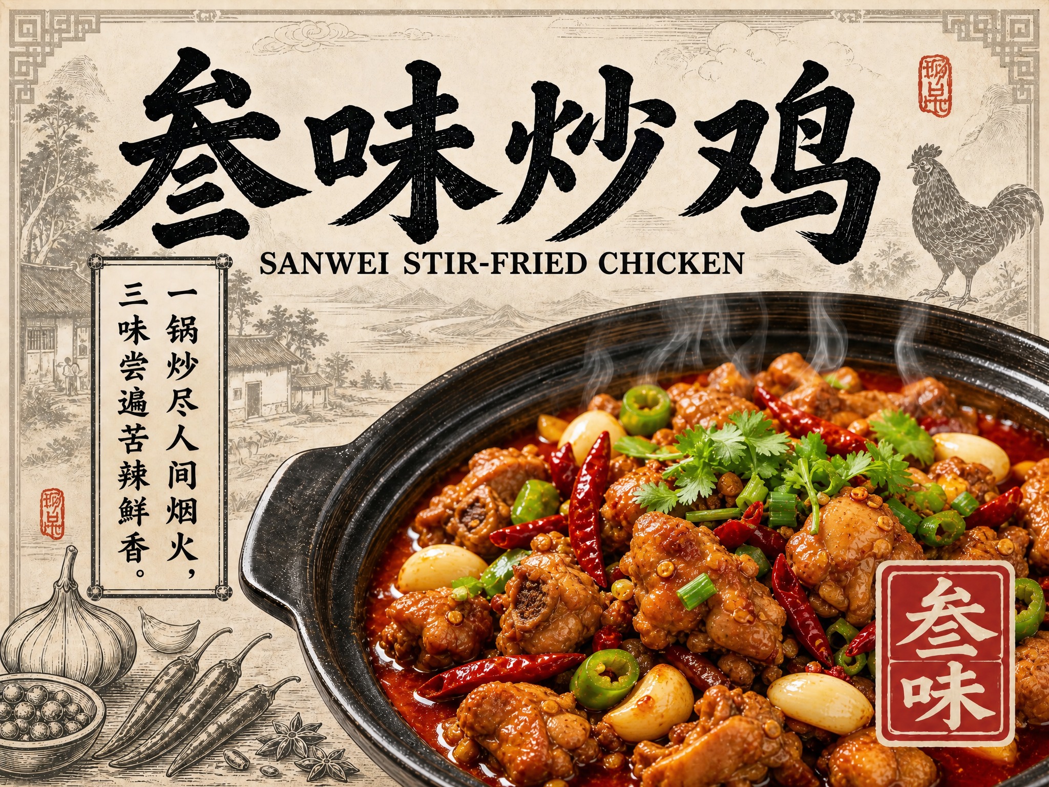 以第一张海报为整体基础，仅将碗内食物替换为第二张参考图中的写实… - 图片创意预览