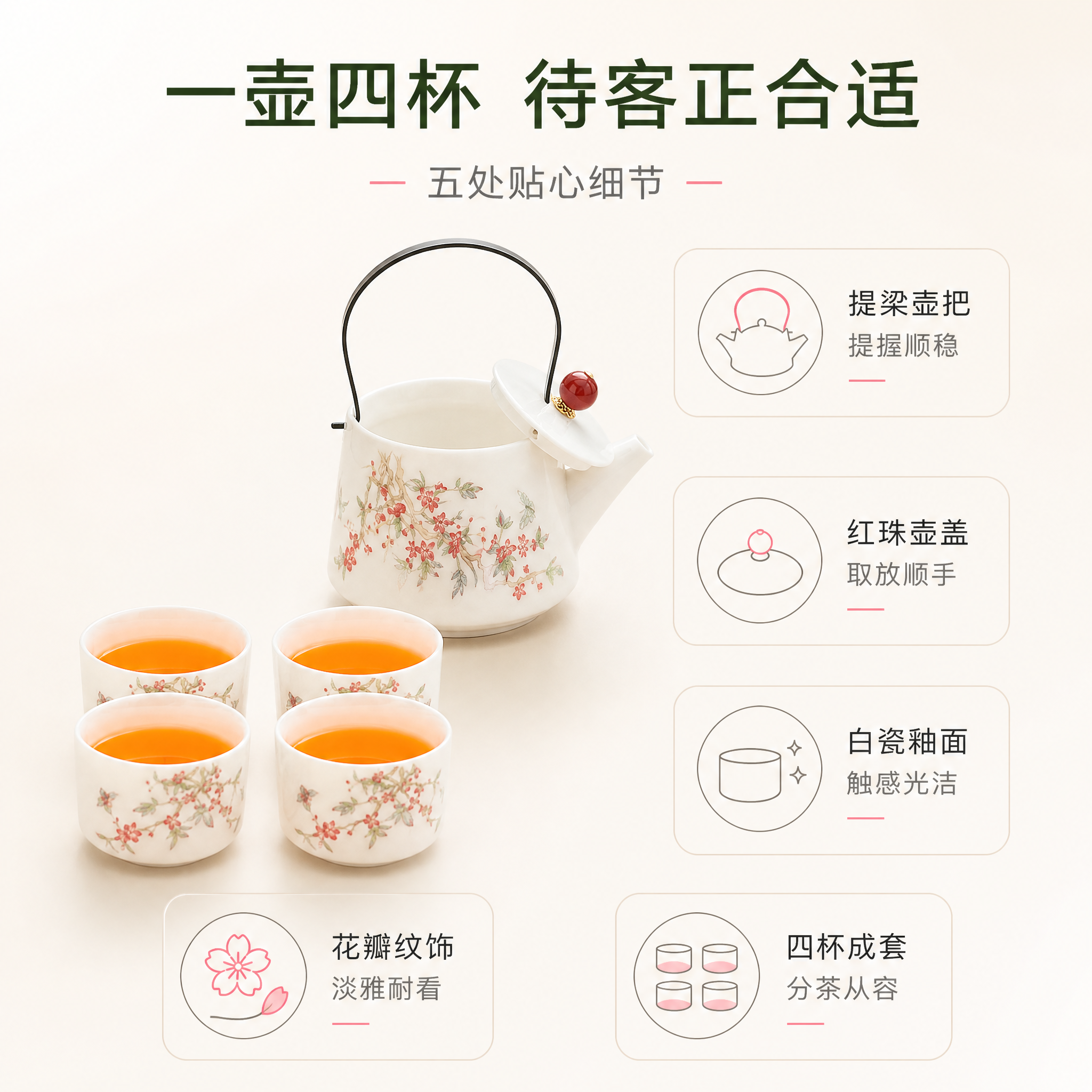 [主图-2] 繁花白瓷功夫茶具套装，核心亮点导图，用一张图集中… - 图片创意预览