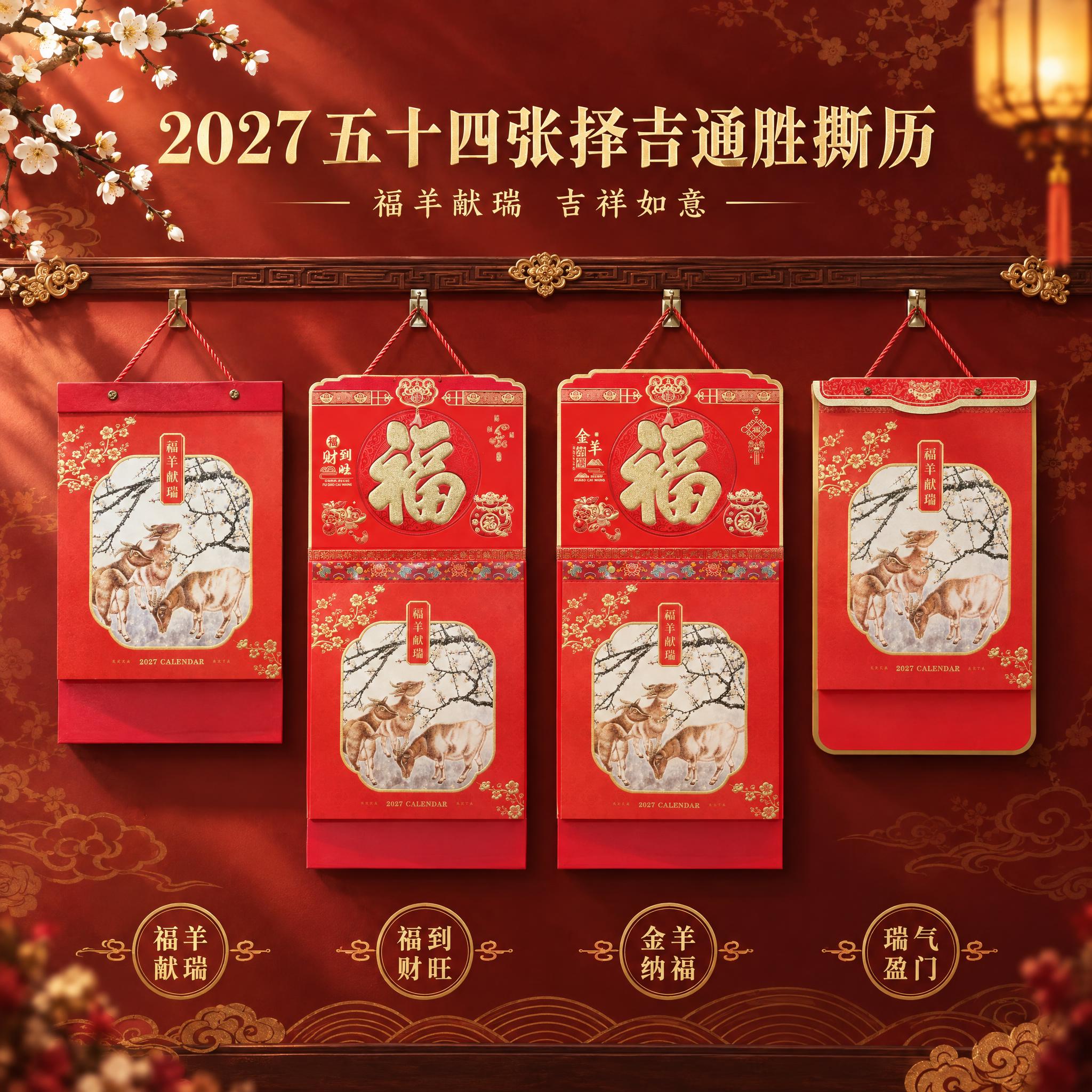 仅替换背景，四款撕历挂历的外观、图案、文字、颜色、结构、挂绳、… - 图片创意预览