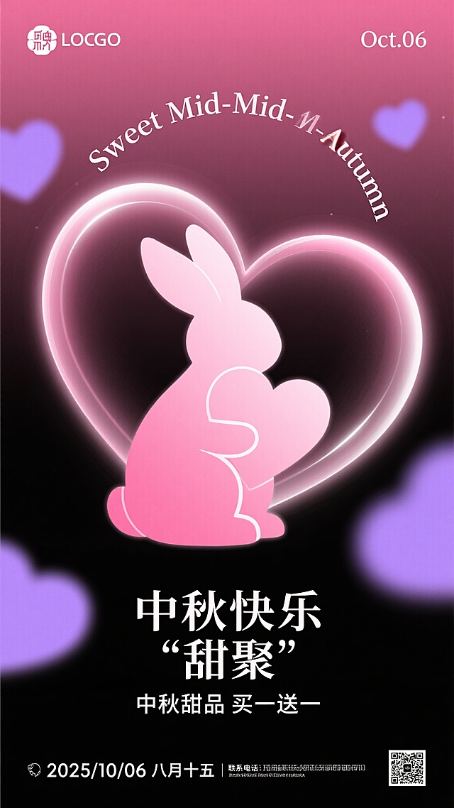 中秋海报来袭，粉色玉兔送甜蜜福利啦！🎁