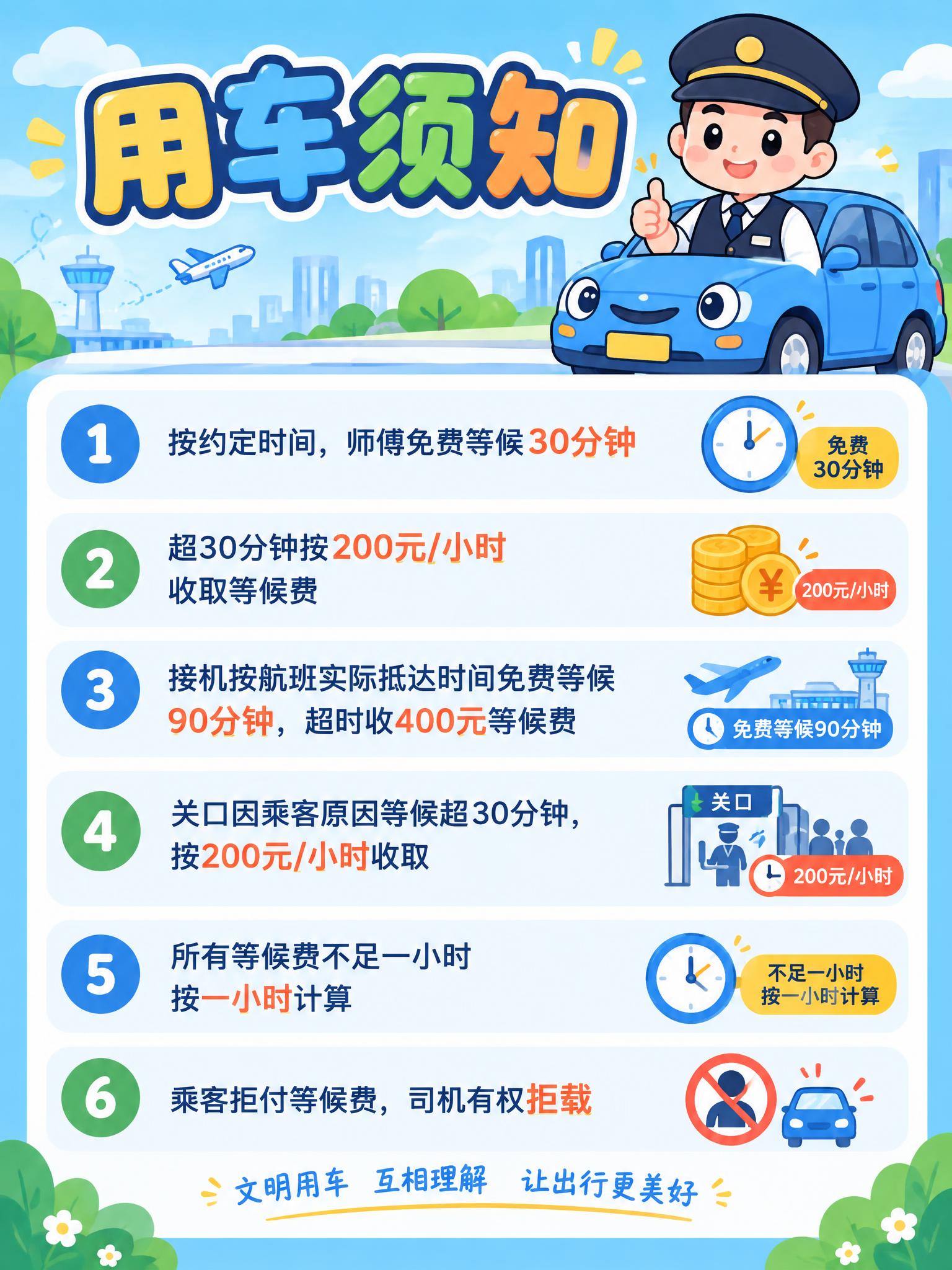 简洁卡通风格的用车须知海报，竖版3:4比例，画面活泼可爱，配色… - 图片创意预览