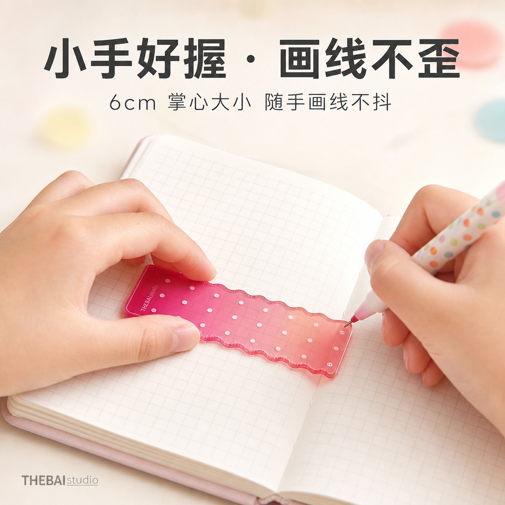 1:1方形构图，严格还原上传的THEBAI studio掌心尺… - 图片创意预览