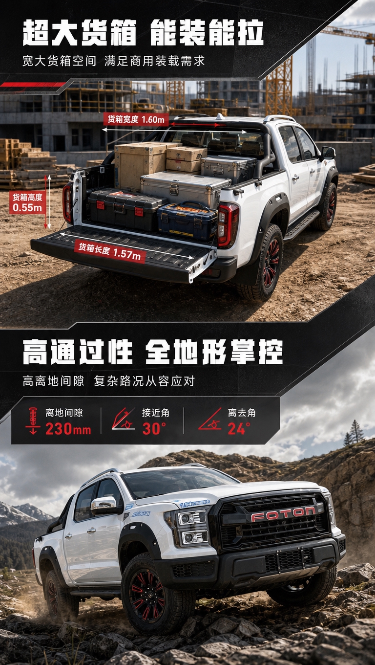 [商品] 使用【图1】白色福田大将军G9皮卡；保留车身结构、F… - 图片创意预览