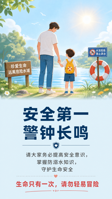 [第6屏] 结尾防溺水呼吁页，公众号长图收尾
[氛围/风格] 温暖警醒的公益风格，传递安全意识，收尾简洁有力
[元素布局] 顶部放牵手守护生命的公益插画，中间呼吁文案，底部收尾 slogan。插画占上预览效果