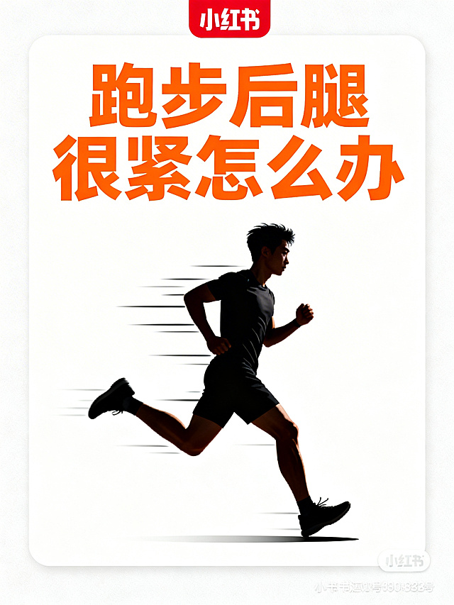 白底背景，使用橙色高亮关键词，视觉对比强烈，小红书信息卡片风格，适合强调重点，增强阅读节奏，整体充满能量感，添加简约跑步配图，不添加小红书LOGO，主标题文字："跑步后腿很紧怎么办"