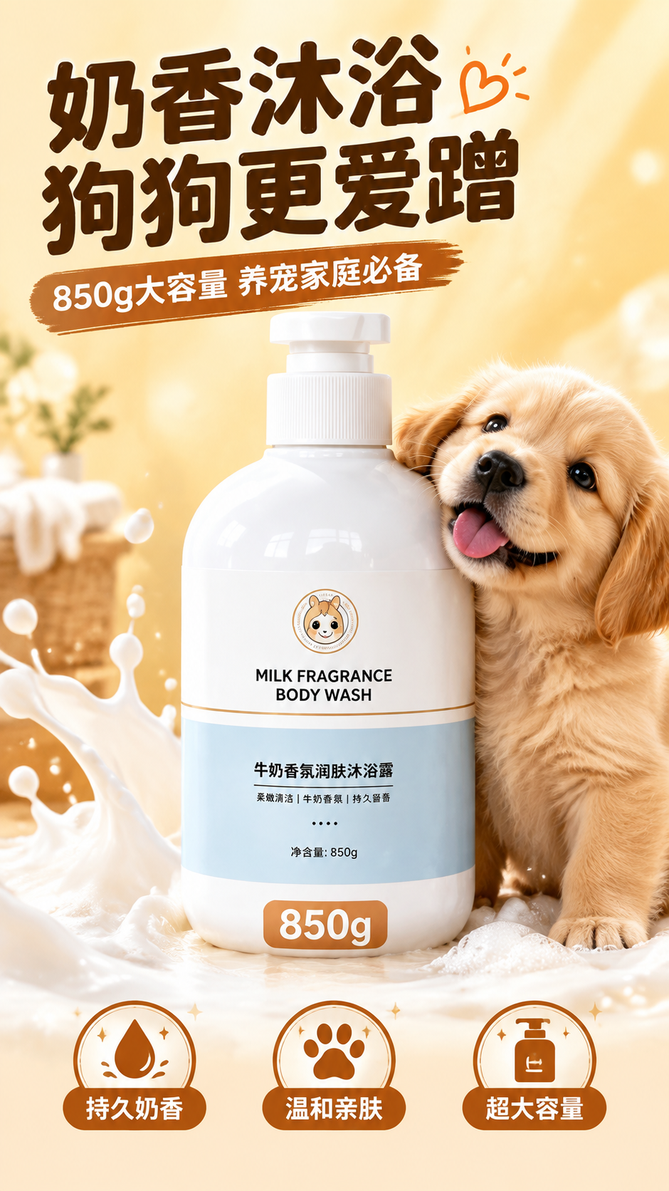 [商品] 使用【图1】宠味库牛奶香氛润肤沐浴露，850g白色圆… - 图片创意预览