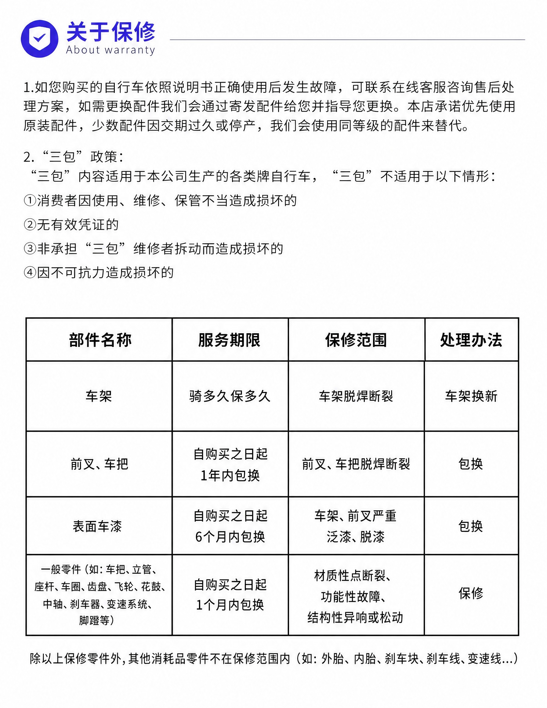修改图中的保修表格，将车架单独作为第一行，服务期限改为"骑多久… - 图片创意预览