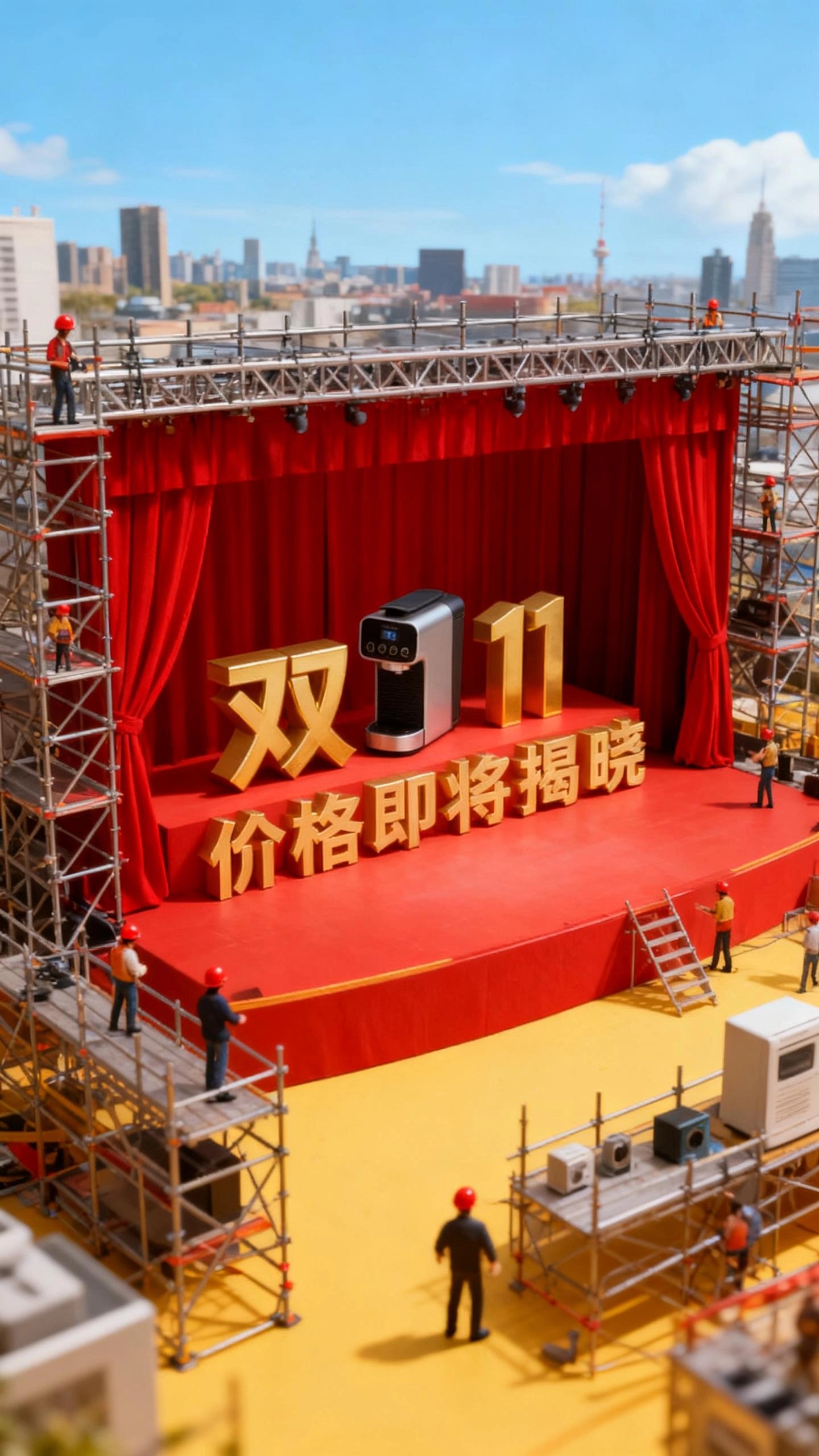 "微雕艺术，微距摄影，一个大舞台搭建的场景，中央金色立体大字两… - 图片创意预览