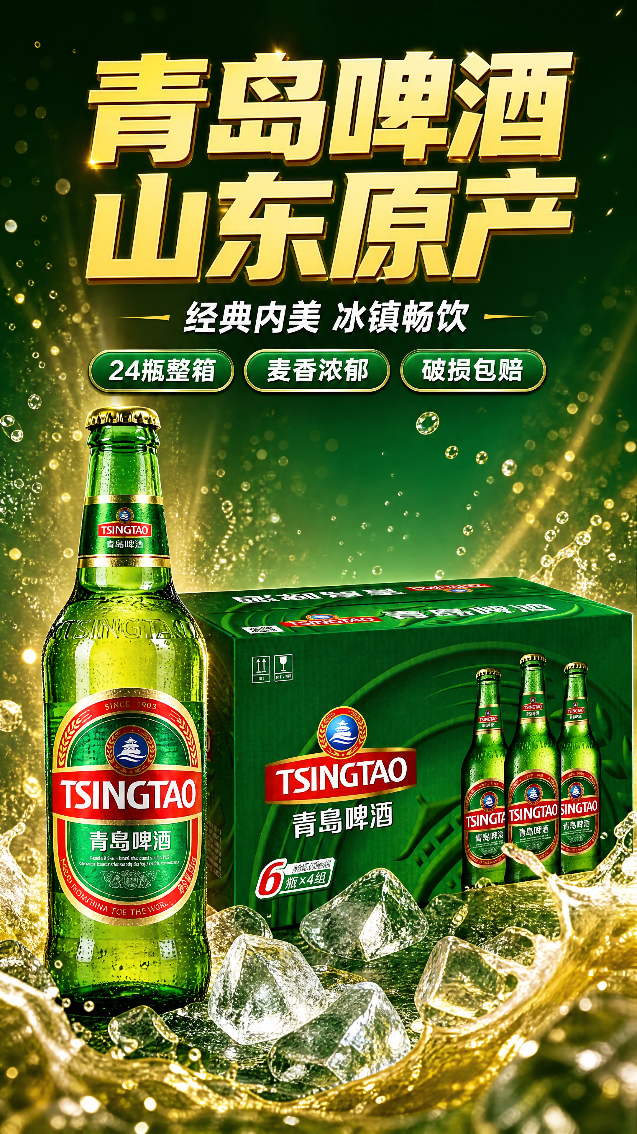 [商品] 使用【图1】青岛啤酒内美经典款（绿色玻璃瓶+绿色整箱… - 图片创意预览