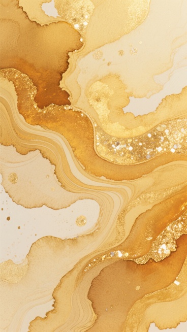 金色调水彩质感背景，融合流动的琥珀色与香槟金纹理，保留原有的细腻笔触与柔和渐变光影，新增不规则的云母光泽斑点与浅浮雕般的波浪纹路，整体呈现温暖奢华且略带复古感的抽象肌理，高光区域带有微妙的珠光效果，色彩过渡自然，质感层次丰富。预览效果