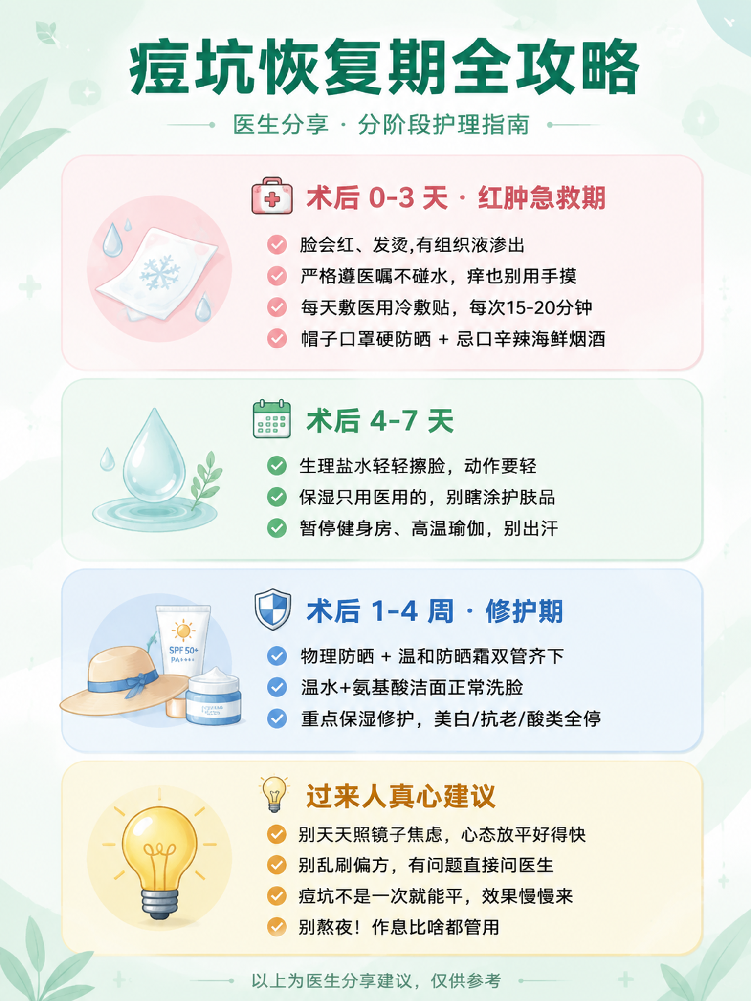 一张图文科普风格的痘坑恢复期护理海报，竖版3:4比例，清新柔和… - 图片创意预览