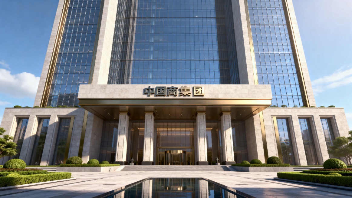 3D国漫次世代超写实风格，顶级商务集团总部大厦外观全景，恢弘大气的超高层地标建筑，硬朗凌厉的建筑线条，入口立柱无夸张冗余的雕塑，建筑主体采用干挂高硬度天然石材幕墙+超白钢化LOW-E玻璃幕墙+哑光钛金预览效果