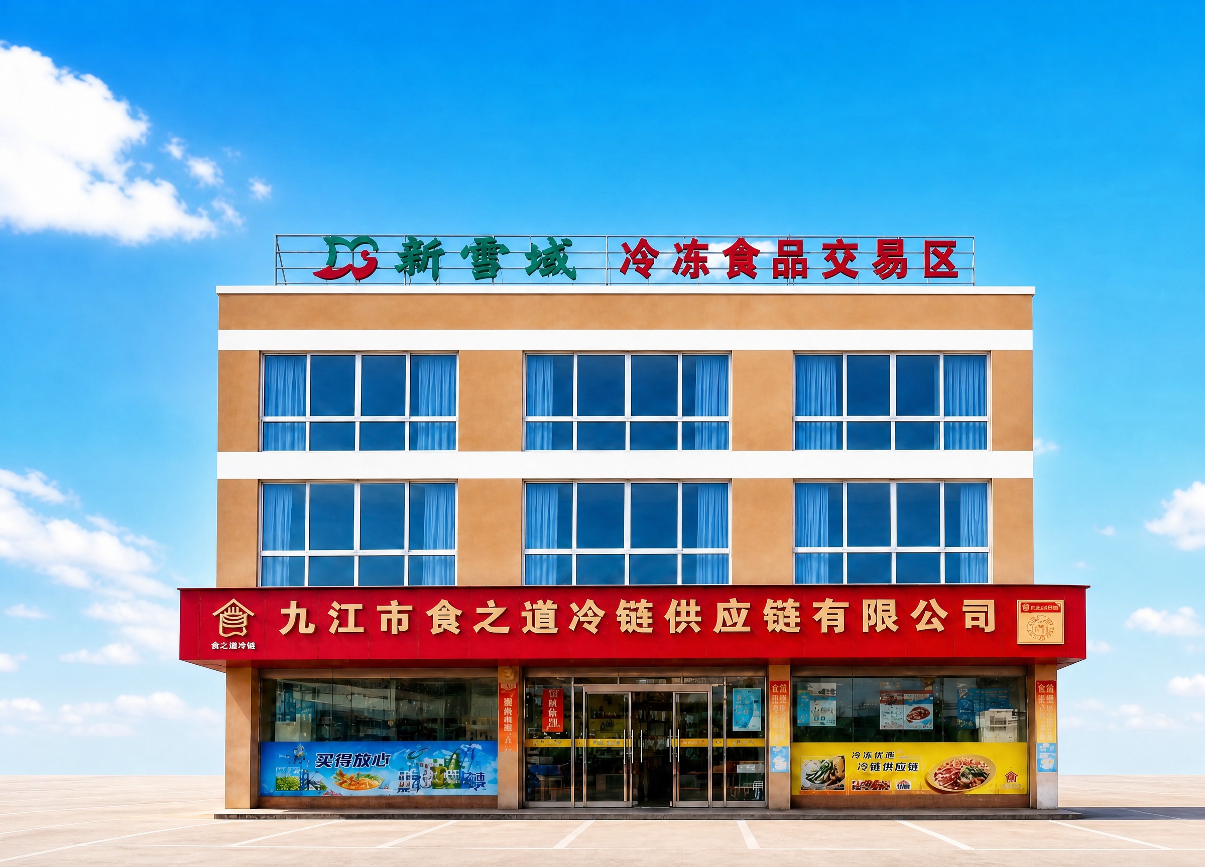 去除图片左右两侧的建筑物，保留中间的主体大楼和蓝天白云背景，左… - 图片创意预览