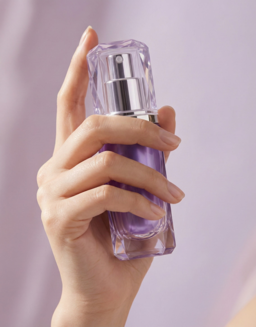 高级人物产品摄影，一个美女拿着产品，摄影光线自然，手跟产品融合自然，背景色调基于产品色。预览效果