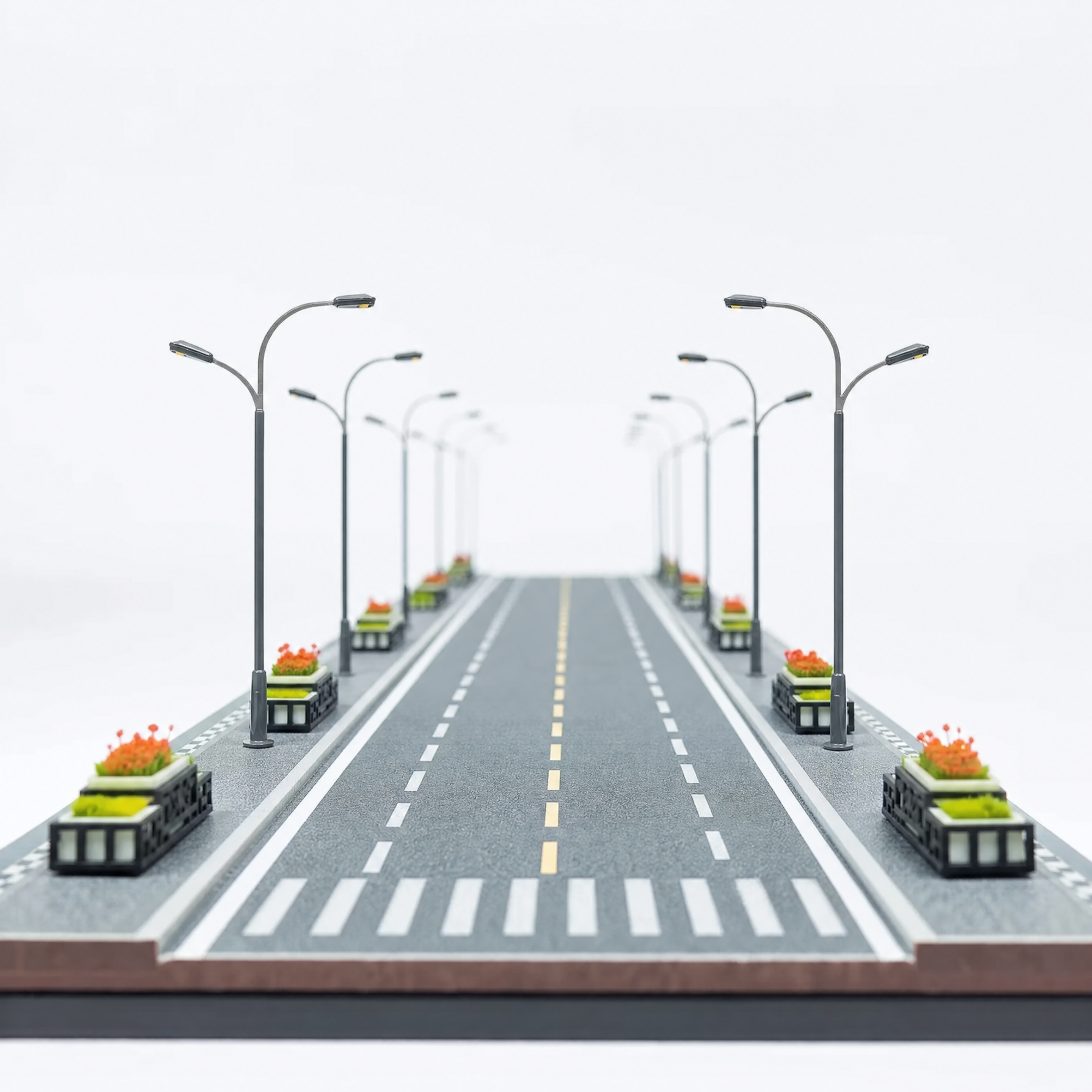 微缩沙盘地面场景，浅灰色仿真沥青公路路面，极简沙盘环境，公路两… - 图片创意预览