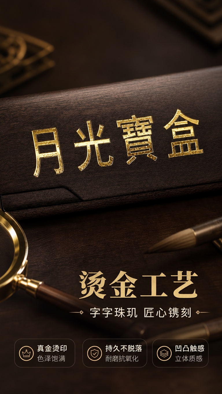 [商品] 使用【图1】深黑胡桃色木质眼镜盒（第1款）正面烫金区… - 图片创意预览