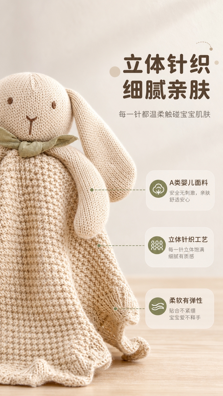 [商品] 使用【图1】米杏色针织长耳兔安抚巾；保留长垂耳、豆豆… - 图片创意预览