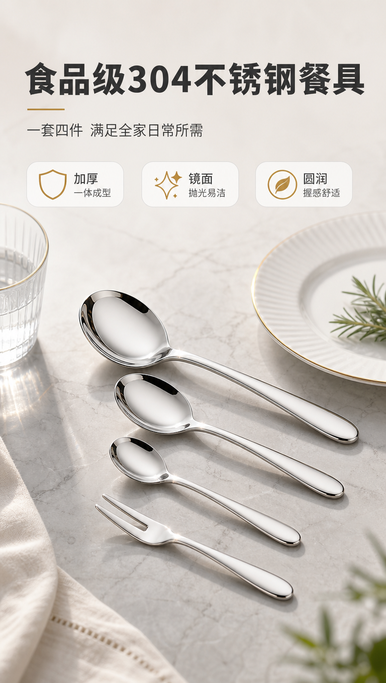 [商品] 使用【图1】不锈钢餐具4件套装（大号主餐勺、中号餐勺… - 图片创意预览