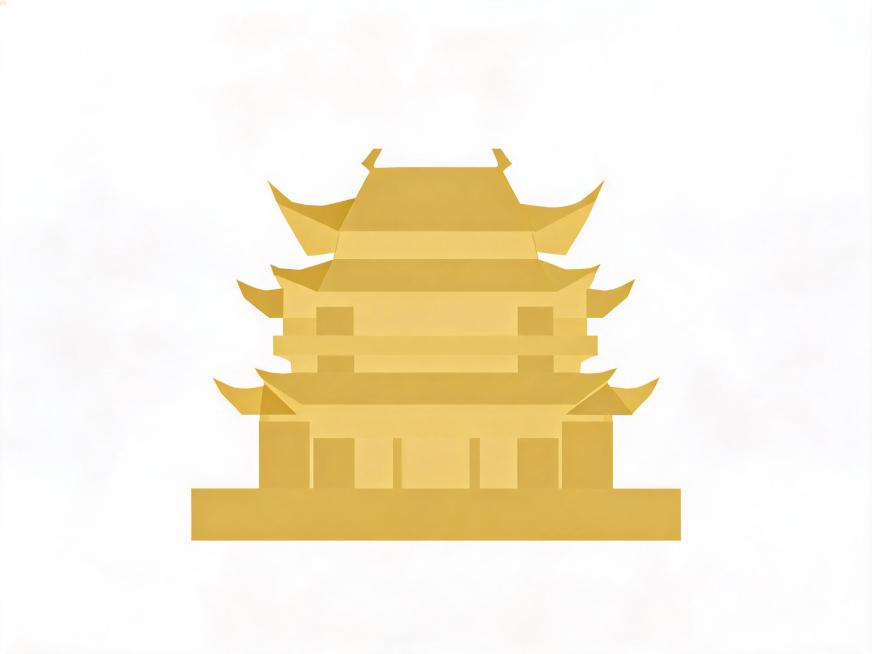 广西逍遥楼建筑，纯色色块呈现，金色色块，白色背景，极简几何色块风格预览效果