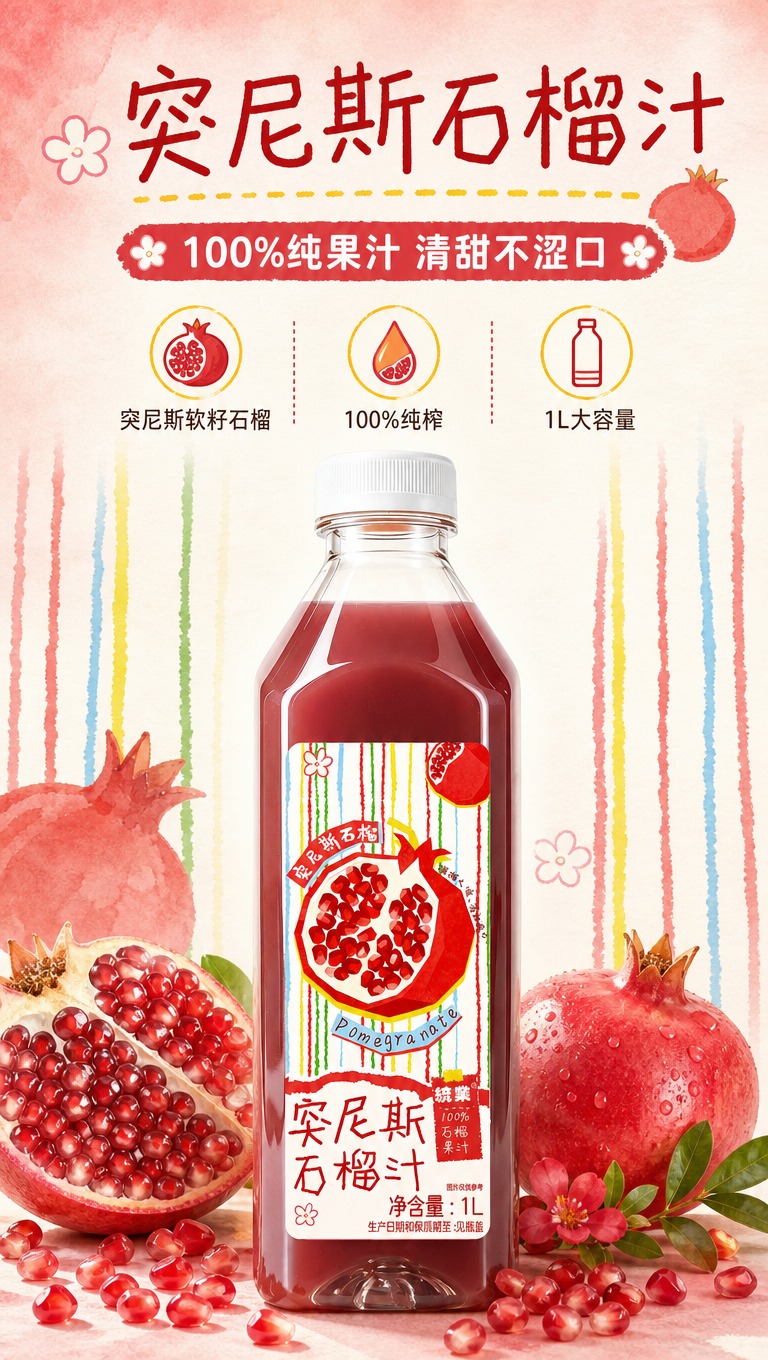 [商品] 使用【图1】统业突尼斯石榴汁1L装透明瓶；保留瓶身形… - 图片创意预览