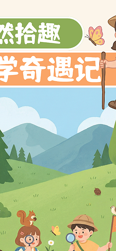 清新插画教育相关户外研学活动宣传手机海报