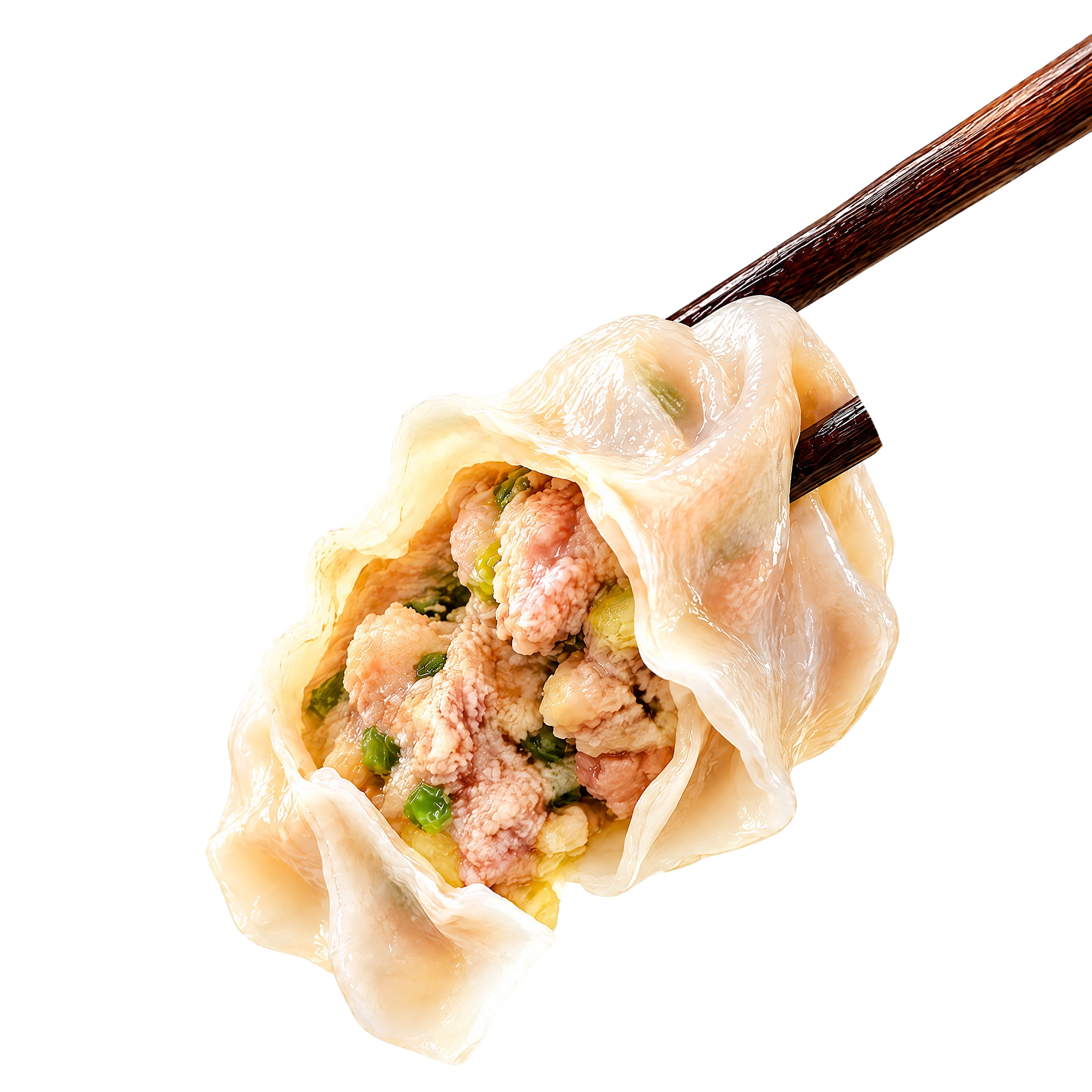 只保留画面上方被筷子夹住的那一只大馄饨，去掉下方的碗和碗里的所… - 图片创意预览