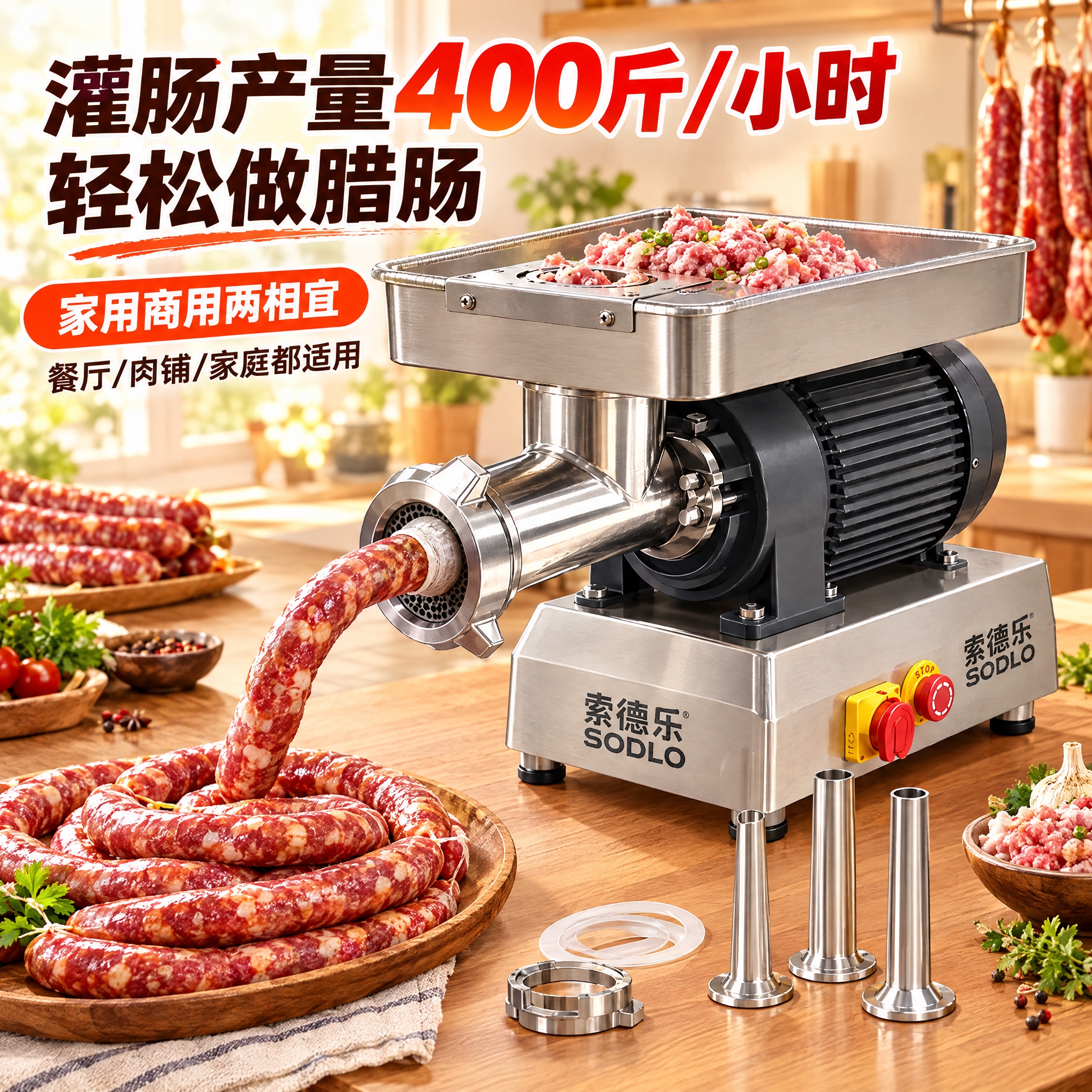 抖音电商主图，1:1正方形，商用台式强力绞肉机第三张主图，展示… - 图片创意预览