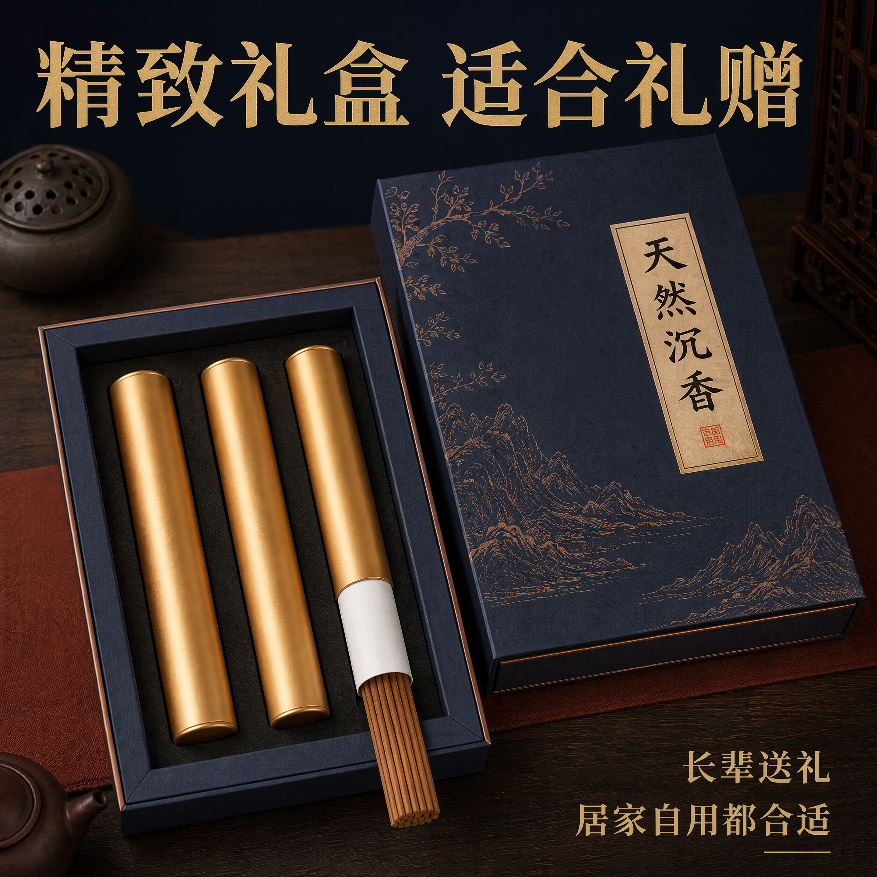 [主图-6] 沉香线香礼盒包装展示图 精致礼赠品质感 商业摄影… - 图片创意预览