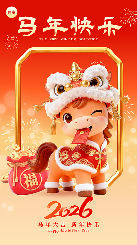 马年节日祝福通用喜庆感全屏竖版海报