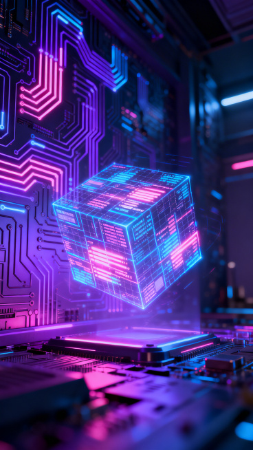 充满科技元素的未来感场景，发光电路板、全息投影、霓虹光效，整体风格现代科幻预览效果