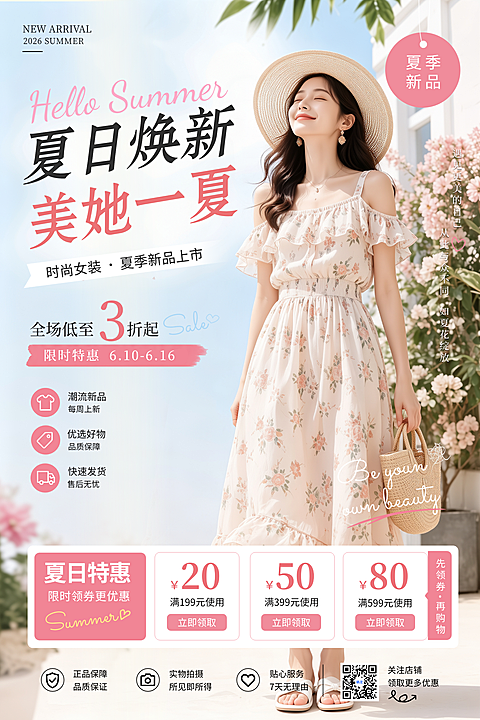 夏日女装服装上新微信朋友圈展架展板宣传竖版海报