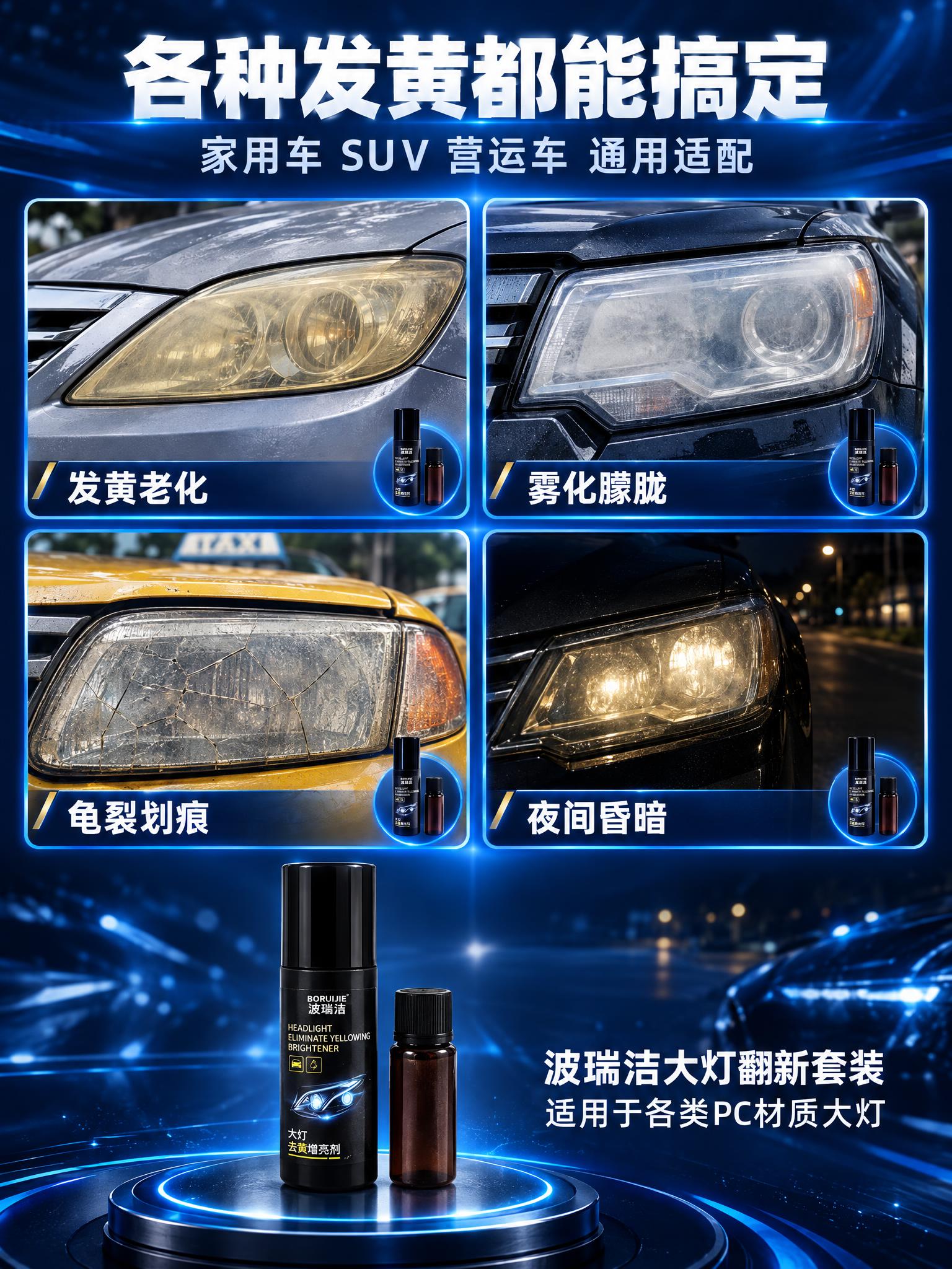 [商品] 使用波瑞洁大灯祛黄增亮剂套装；保留黑色喷雾瓶和棕色小… - 图片创意预览