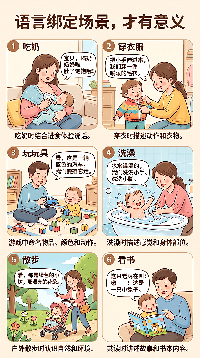 如何支持婴幼儿语言发展，日常生活场景是最直接最简单的