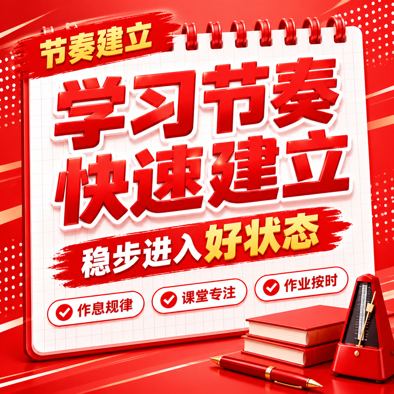 红色商务立体字风格开学季方版海报，红色线圈笔记本构图布局。画面… - 图片创意预览