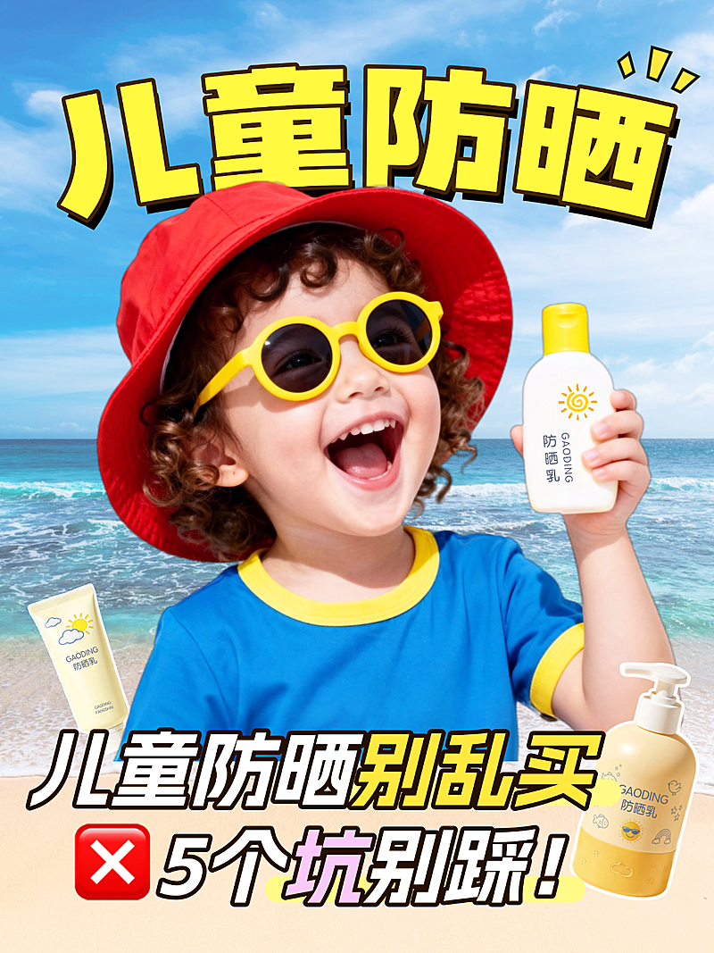 自媒体博主儿童防晒攻略美妆好物分享人像小红书封面