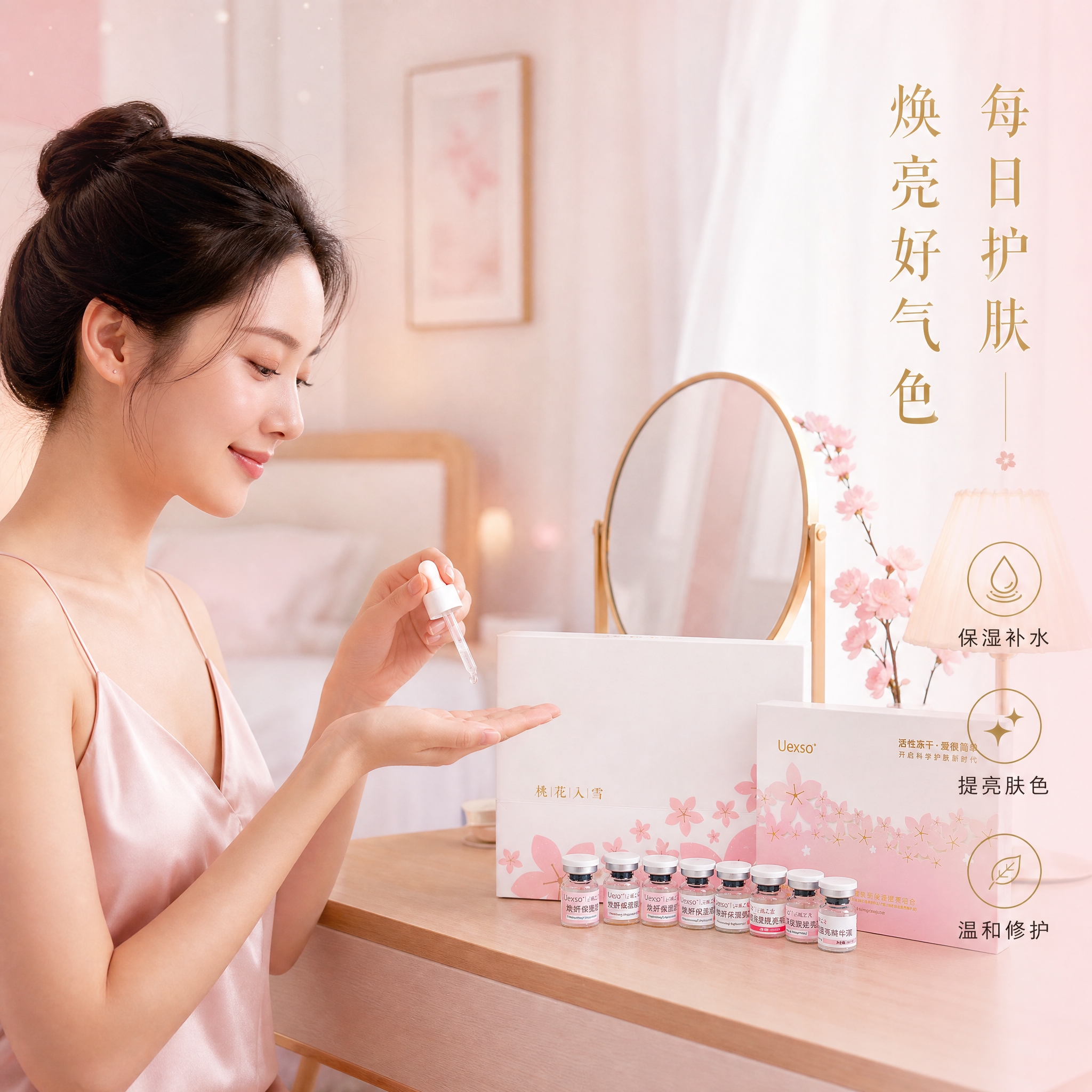 [主图-4] 使用场景与肌肤改善实证，温和护肤。 [统一基调]… - 图片创意预览