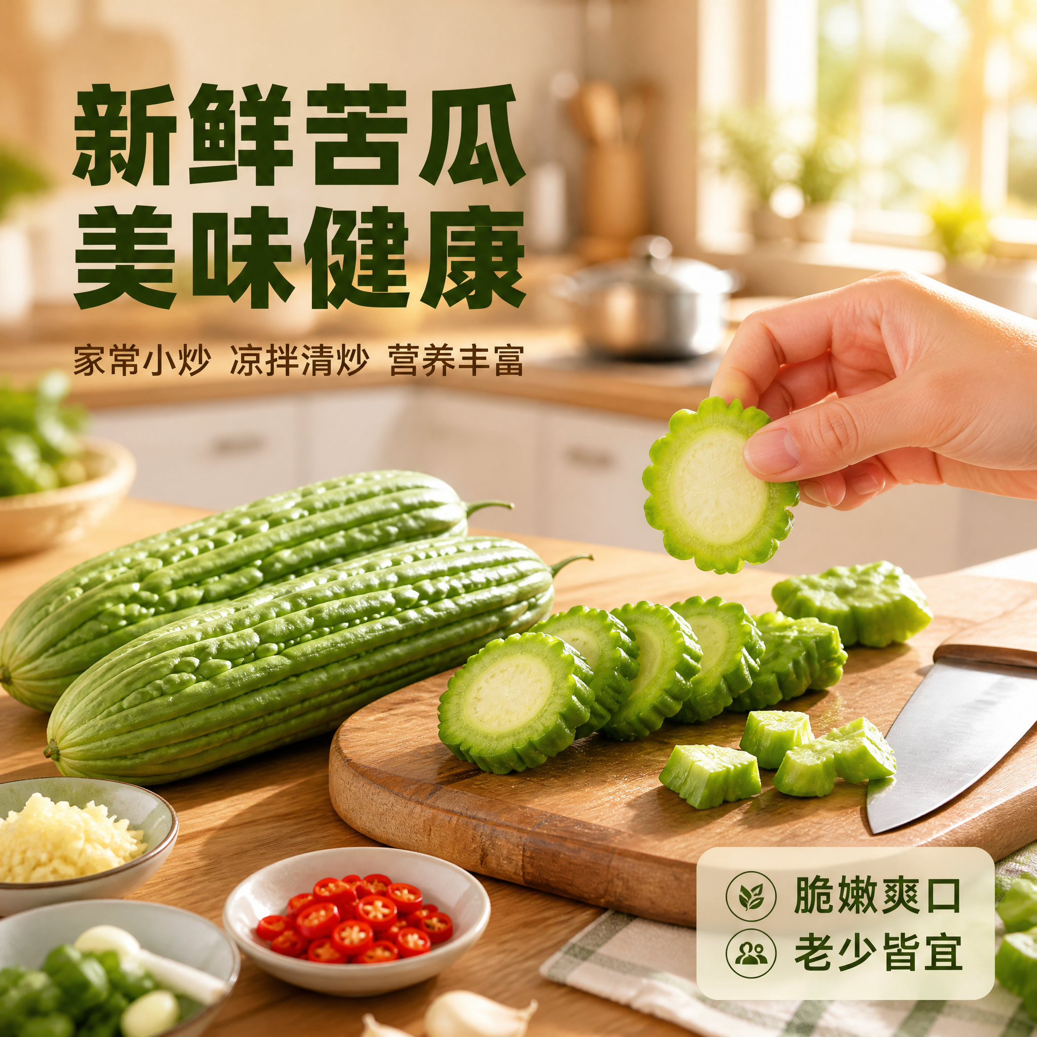 [主图-4] 苦瓜 厨房烹饪场景 展示食用方式与生活代入感。… - 图片创意预览