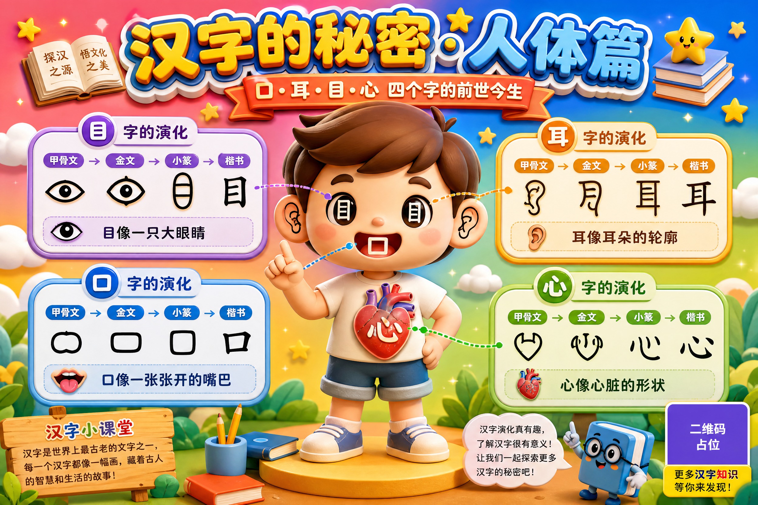 A3横版小学生立体手抄报，主题为汉字演化人体篇。整张画面以一个… - 图片创意预览