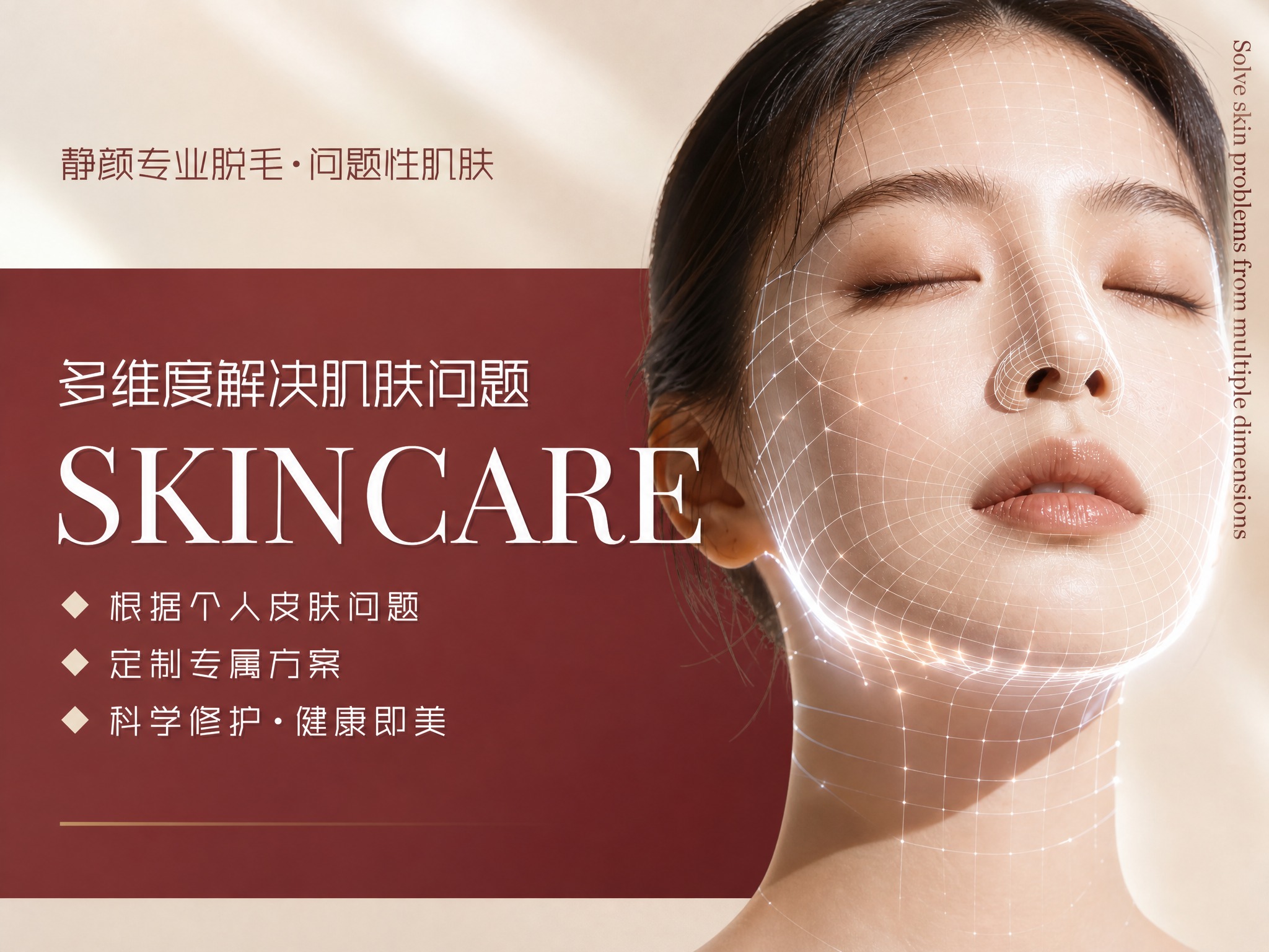 基于参考图重新设计为抖音门店头图，4:3横版比例，专业皮肤管理… - 图片创意预览